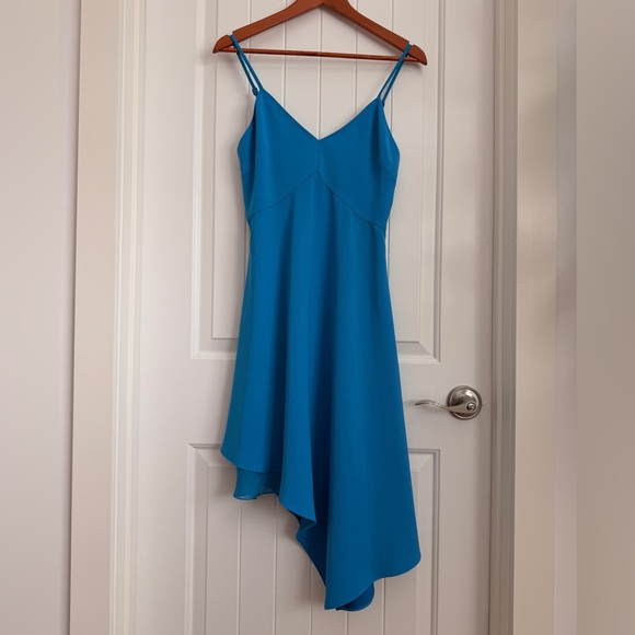 Spaghetti Strap Blue Asymmetrical Cocktail Dress - Picture 4 of 6